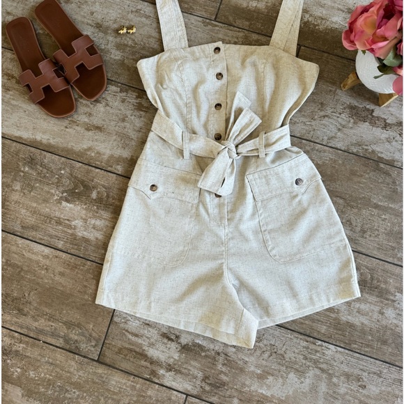 Aakaa Linen Blend Button-Front Romper – Size M - Picture 1 of 6